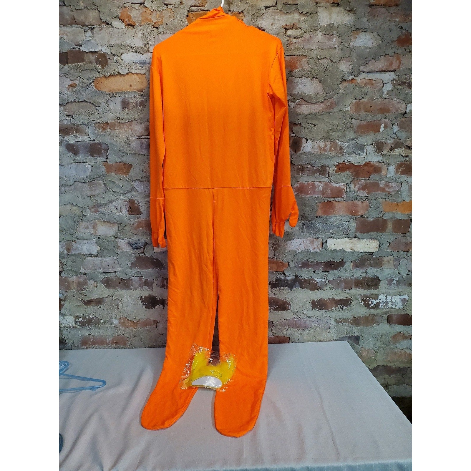 Mens Womens Lorax Costume Full Body Orange Bodysuit Jumpsuit Mustache Eyebrows