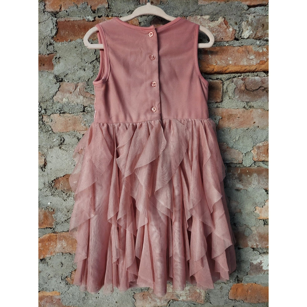 Primark Girls Dress 2-3Y Rose Pink Sequin Ruffle Tiered Sleeveless