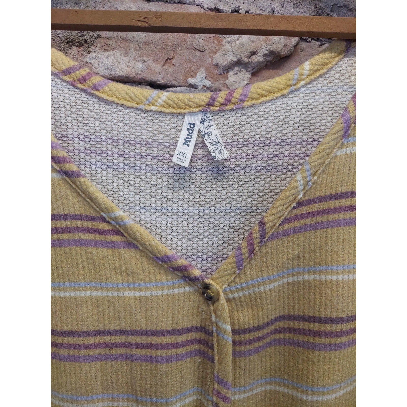 Mudd Womens Tank Top XXL Yellow Striped Button Front Tie Front Waffle Knit