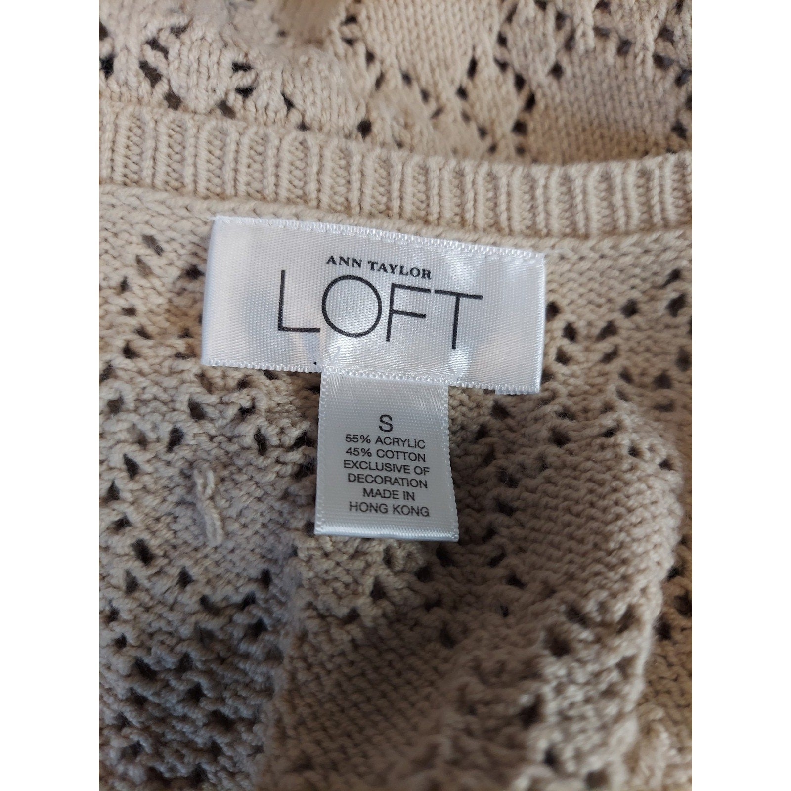 LOFT Womens Shrug S Tan Sleeveless Tie Front Bobble Eyelet Knit Cropped