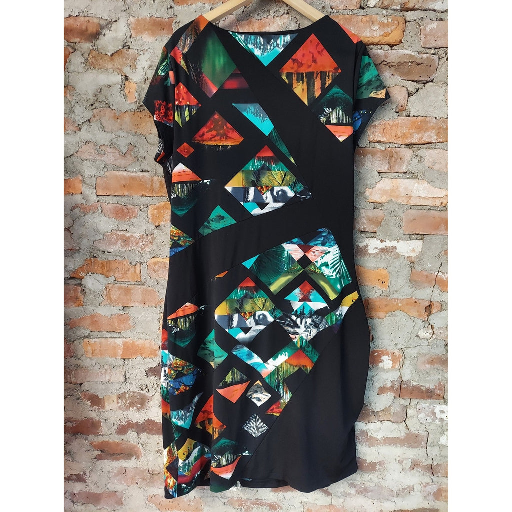 Monroe And Maine Womens Dress 1X Black Multicolor Short Sleeve Geometric Plus