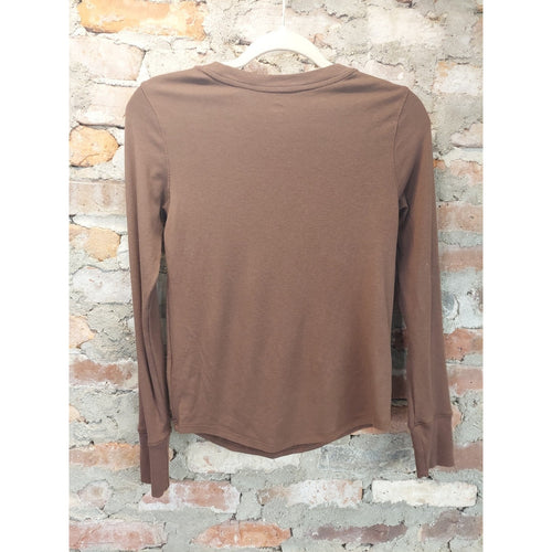 C&C California Womens Long Sleeve Shirt Small Brown Crew Neck Curved Hem