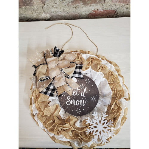 16" Winter Christmas Wreath Let It Snow Burlap Mesh Buffalo Plaid Snowflake Door