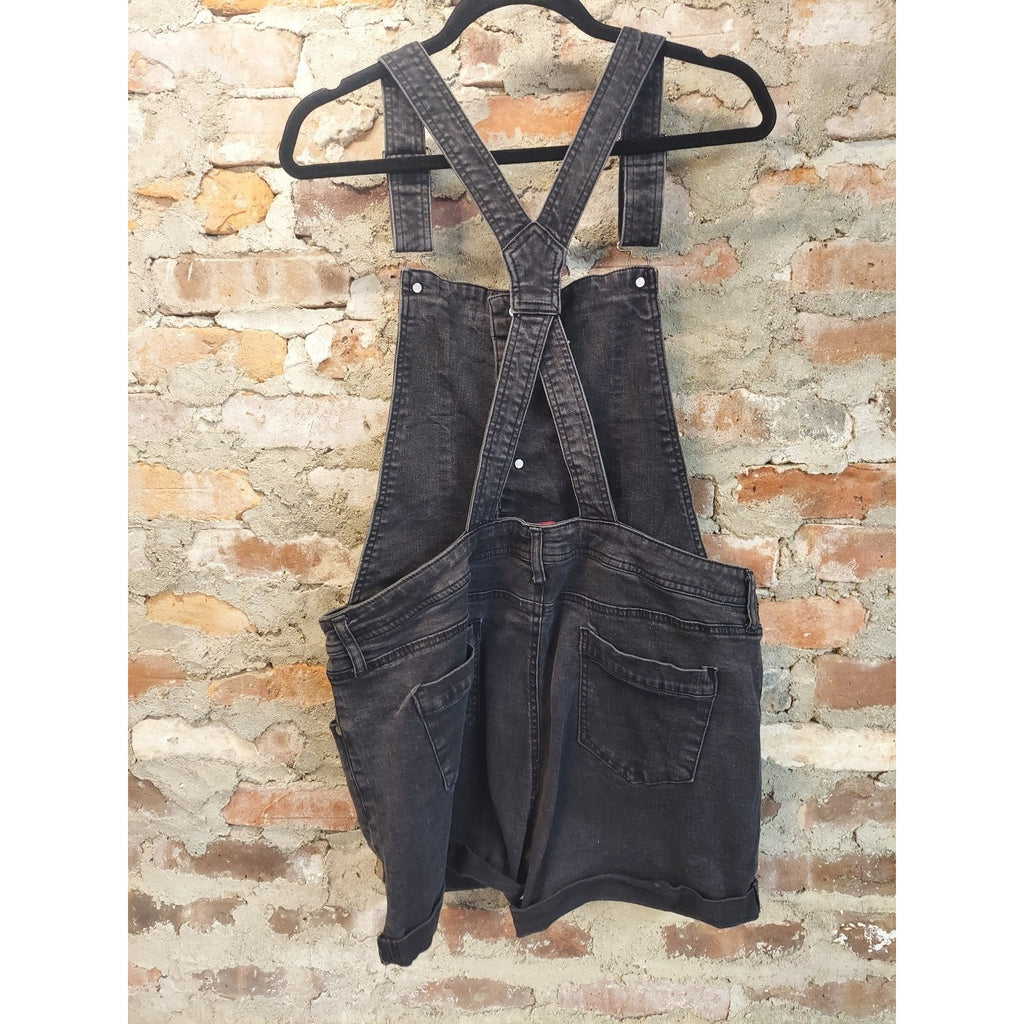 No Boundaries Womens Denim Shortalls 2XG 19 Black Distressed Adjustable Straps