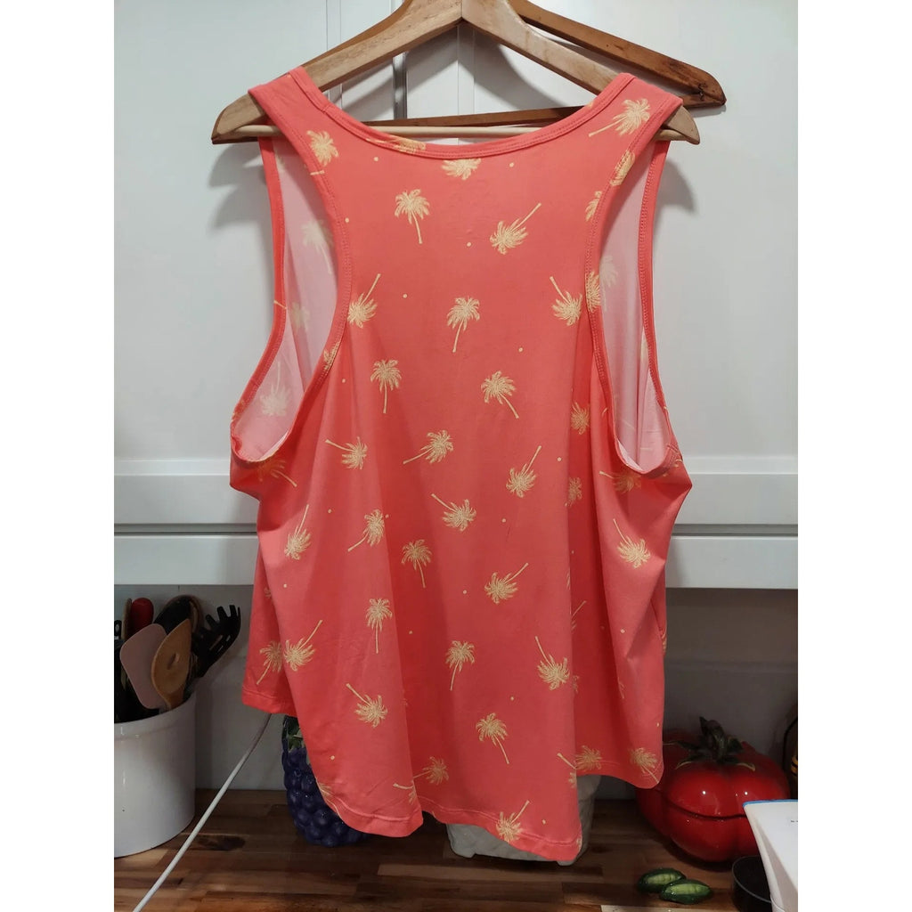 Joyspun Womens Tank Top XXL 20W Coral Palm Tree Print Sleeveless Summer