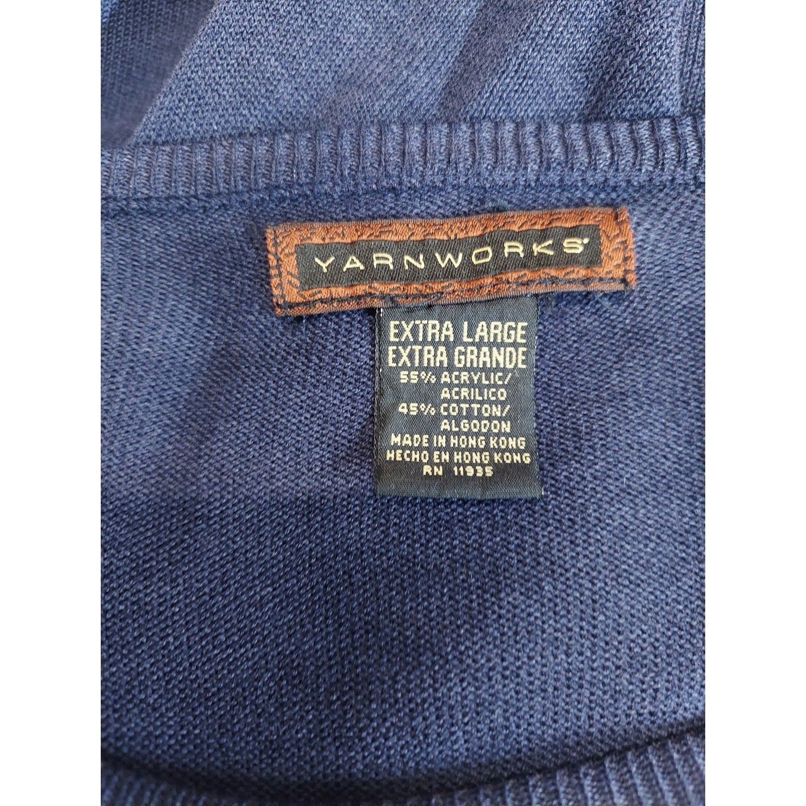Yarnworks Pullover Sweater XL Navy Blue Cable Knit Short Sleeve Cotton Blend