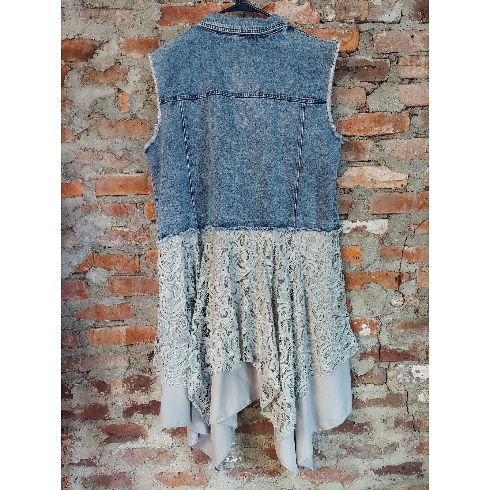 Womens Denim Lace Tunic Dress XXL Light Wash Gray Sleeveless Button Front