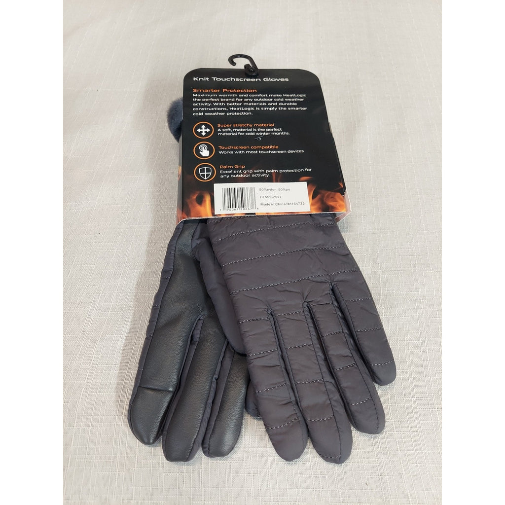 Heat Logic Womens Knit Touchscreen Gloves S/M Gray Quilted Faux Fur Cuff Weather