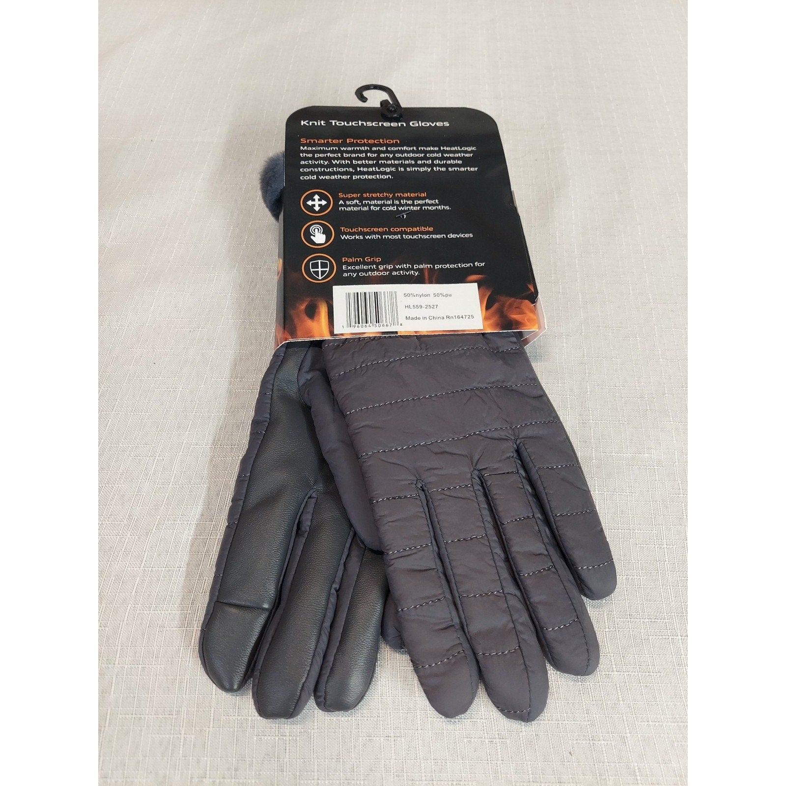 Heat Logic Womens Knit Touchscreen Gloves S/M Gray Quilted Faux Fur Cuff Weather