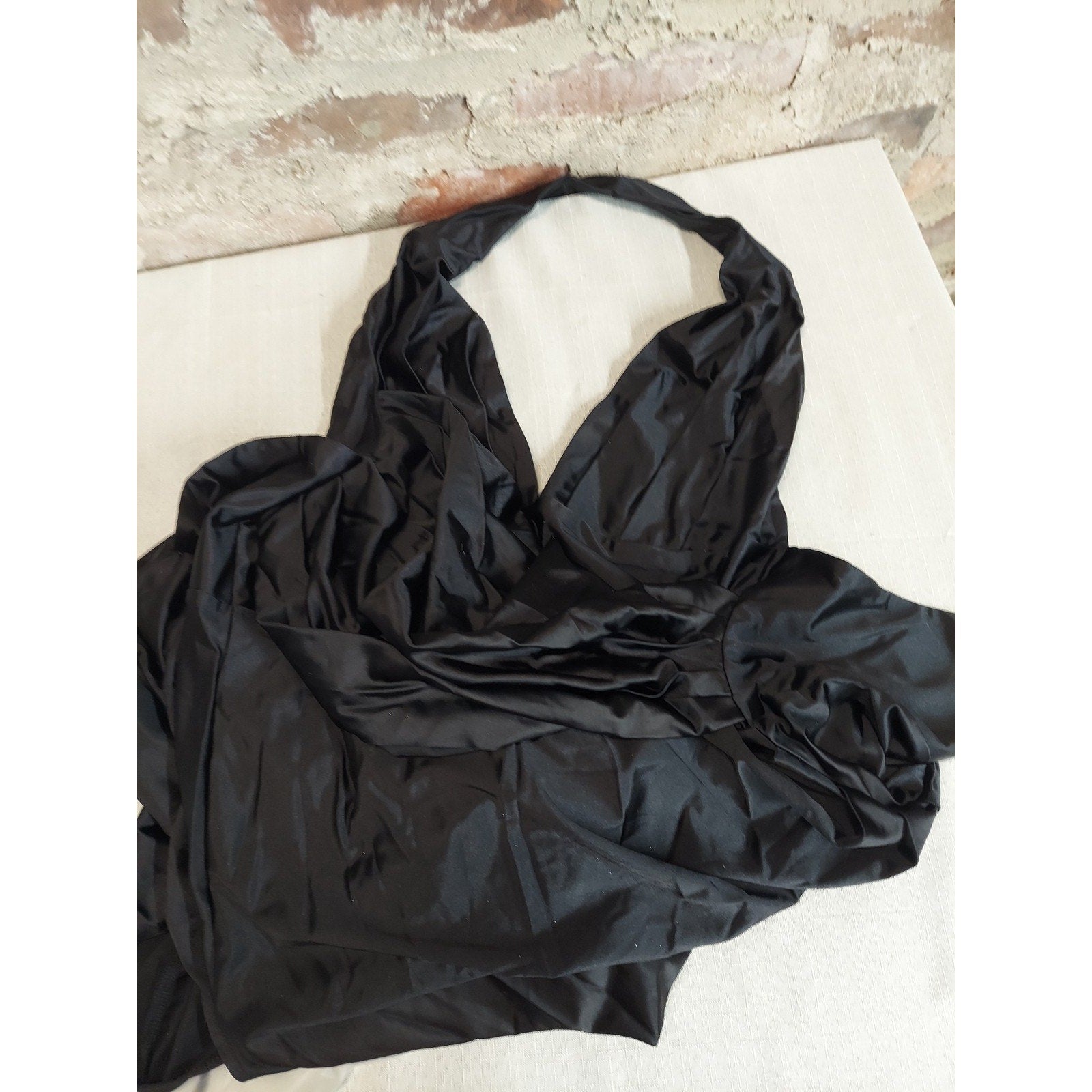 Womens Halter Dress Small Black V Neck High Slit Ruched Mermaid Gown