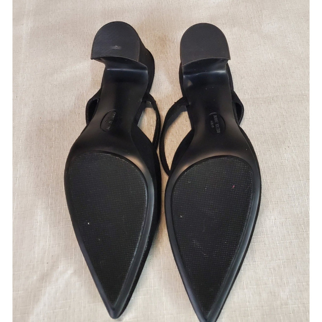 Anne Klein Womens Sz 8.5 Black iflex Mules Slingback Pointed Toe Block Heels