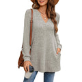 BZB Womens XL Long Sleeve V Neck Tunic Sweater Light Gray Ribbed Pockets NEW