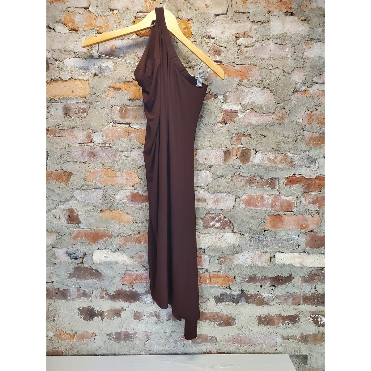 LVL X Womens One Shoulder Bodycon Dress Small Brown Stretch Elegant