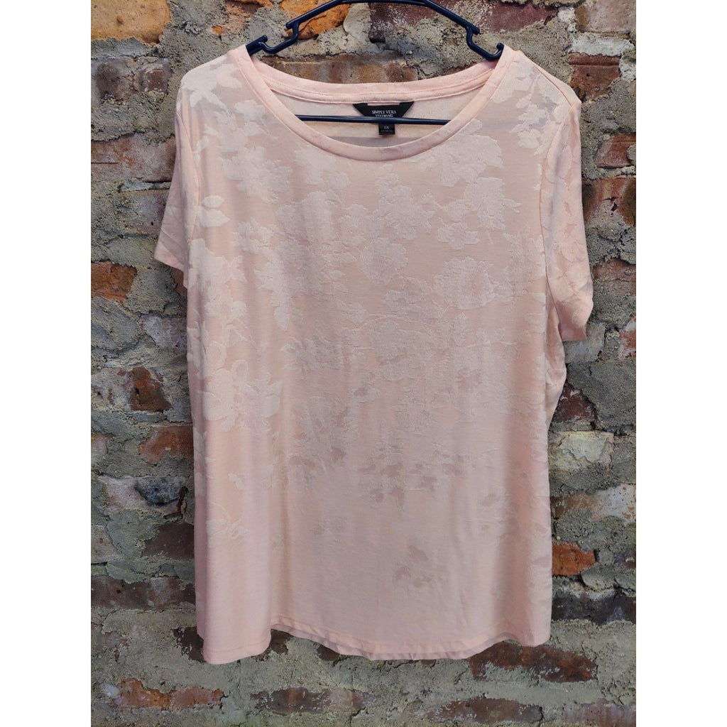 Simply Vera Vera Wang Womens Plus T-Shirt Size 0X Pink Floral Top