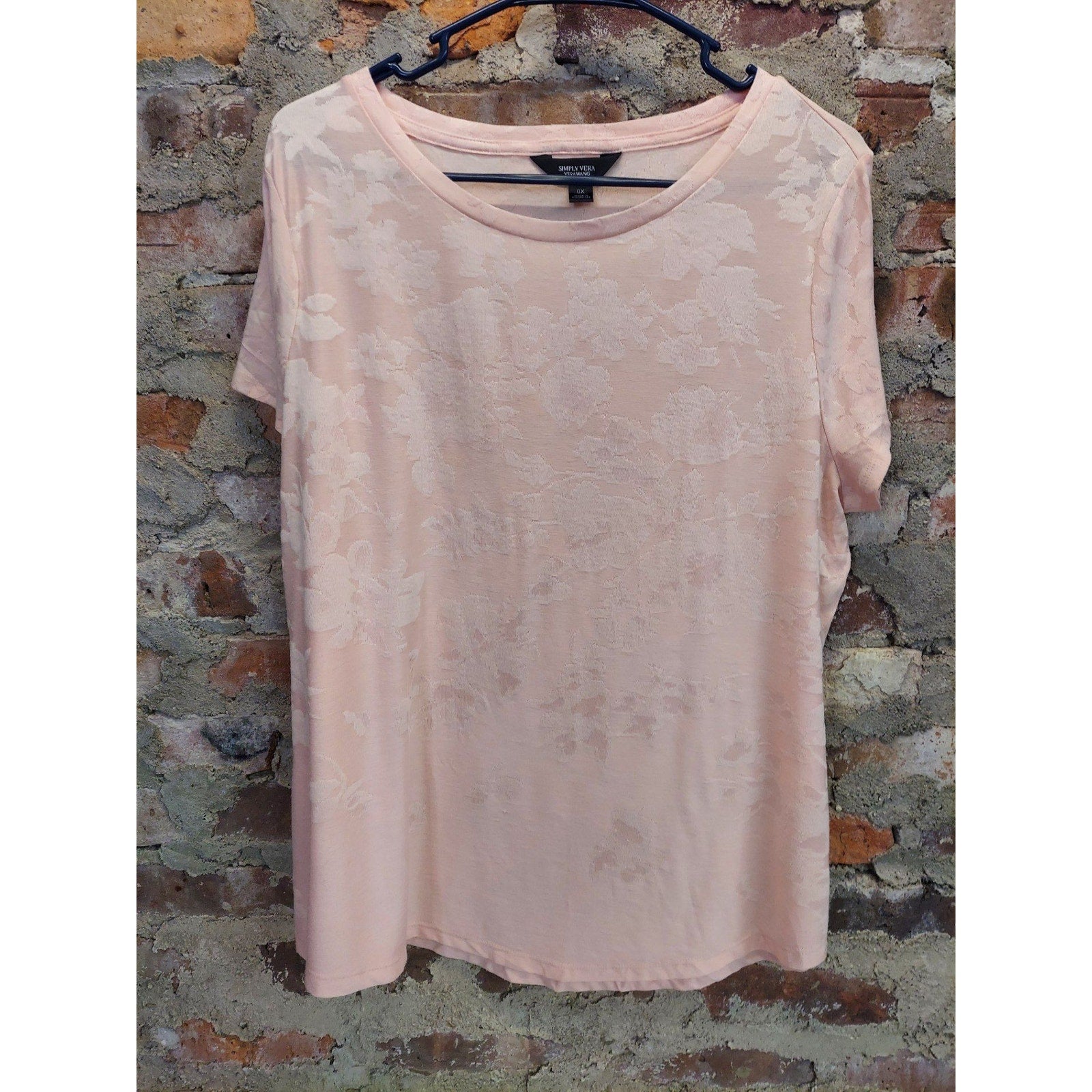 Simply Vera Vera Wang Womens Plus T-Shirt Size 0X Pink Floral Top