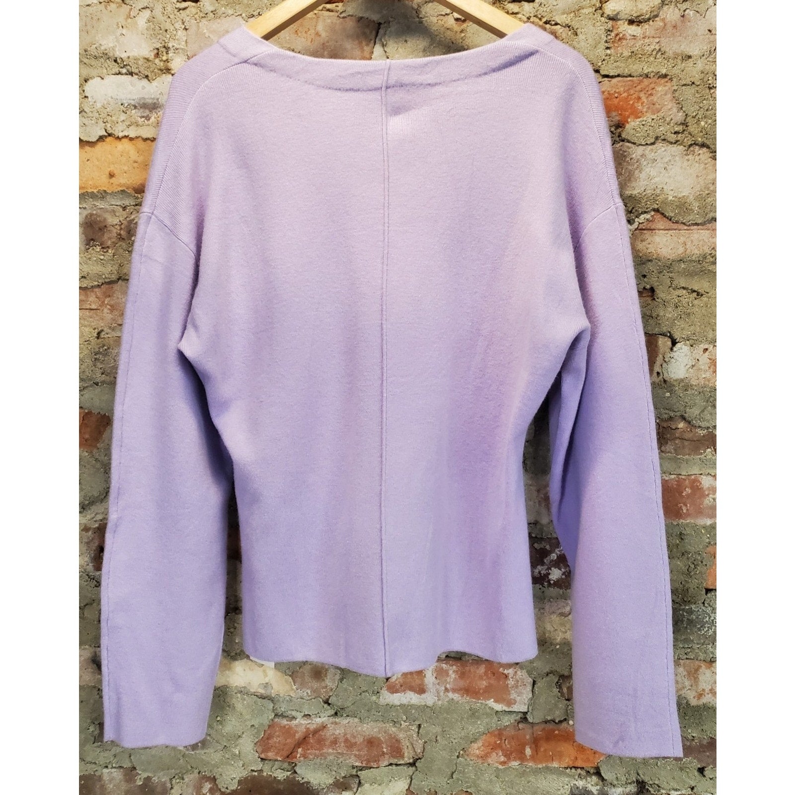 Womens Violet V Neck Knit Sweater L Long Sleeve Drop Shoulder Side Slit