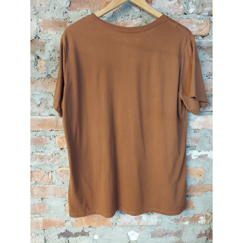 PositiviTees Womens T-Shirt XXL Brown Fall Pumpkins Flannels Graphic Top