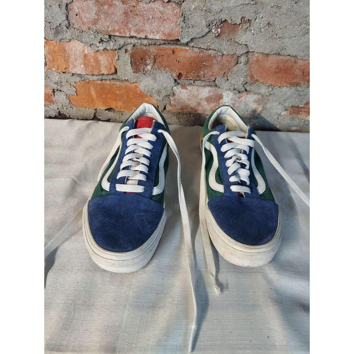 Vans Old Skool Mens 6.5 Womens 8 Blue Green Yellow Multicolor Suede Canvas
