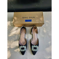 Ming Shun Womens Pointed Toe Flats Rhinestone Buckle Black Glitter US 11 EU 43