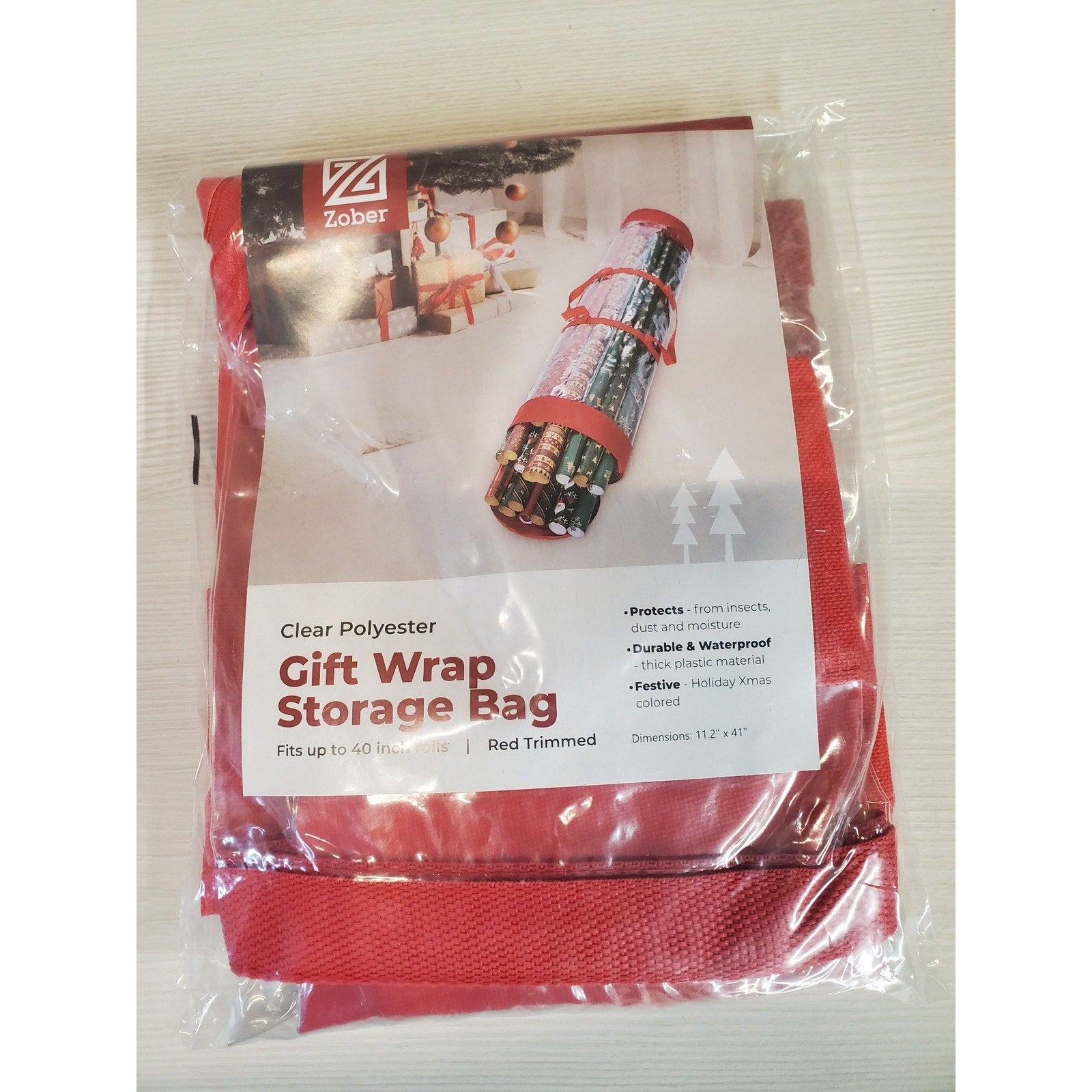 Zober Gift Wrap Storage Bag 40 Inch Red Trimmed Polyester Waterproof Holiday