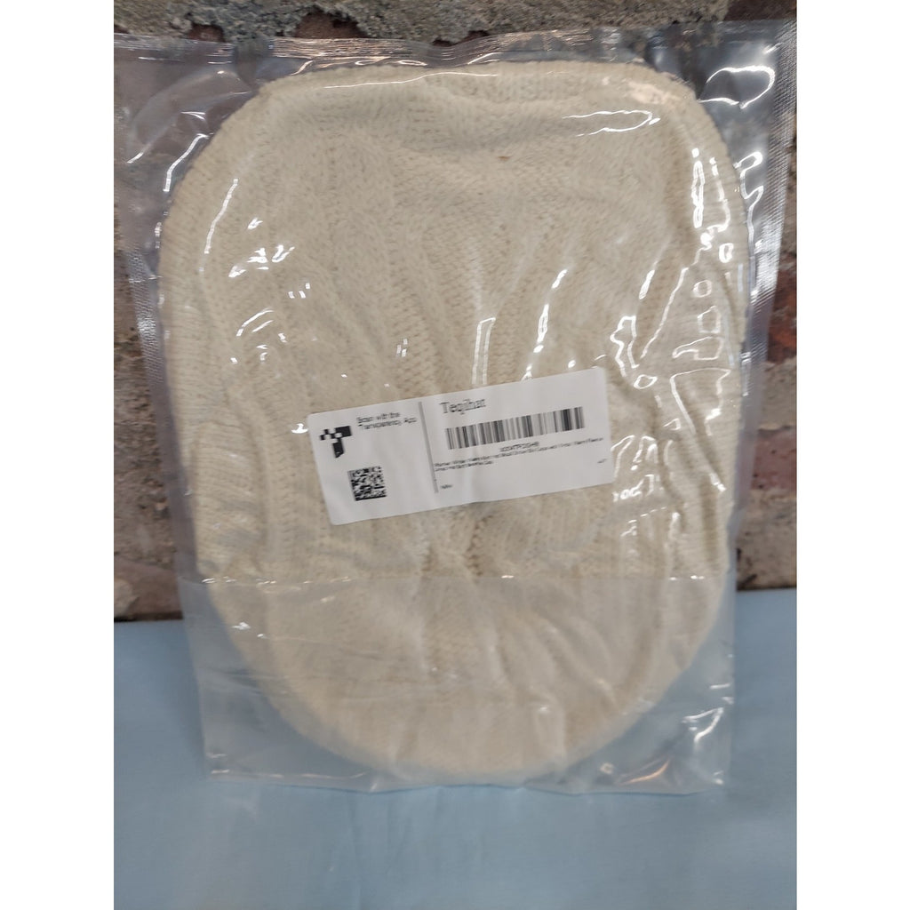 New Cream Knit Wool Snow Ski Cap w Visor Warm Fleece Lined Hat Soft Beanie