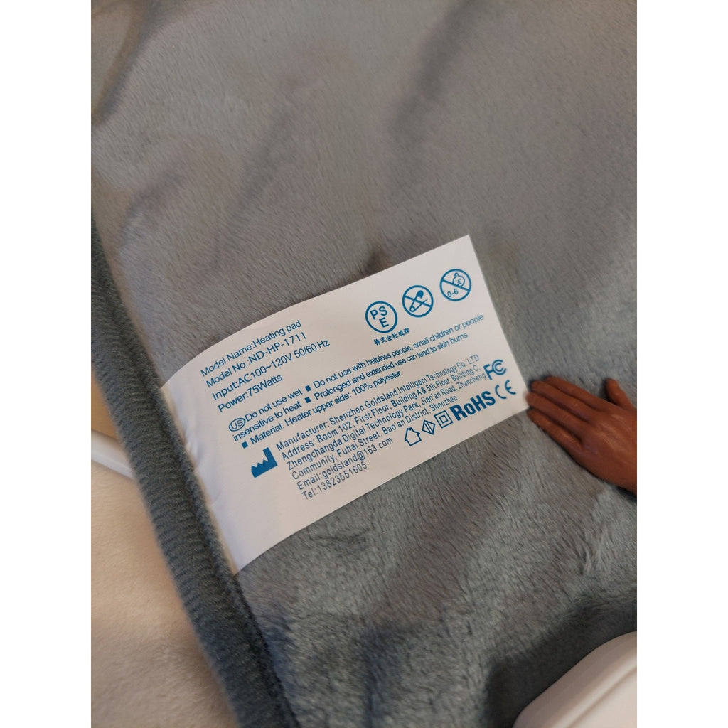 Electric Heating Pad Digital Controller Timer Heat Settings Plush Gray