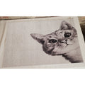 Cat Welcome Mat Peeking Kitten Gray Black White Fabric Dinner Rug Decor