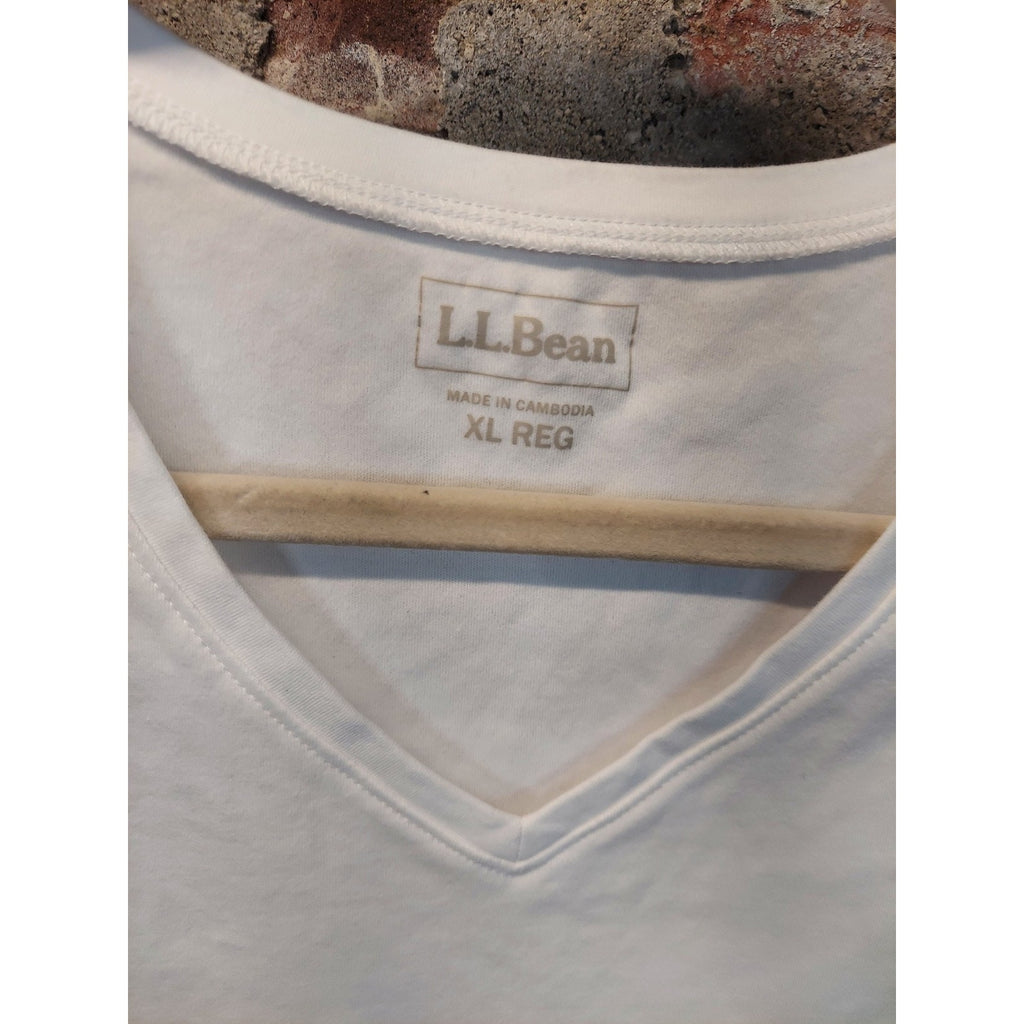 L.L.Bean Womens V Neck 3/4 Sleeve Top XL White Knit Casual Pullover