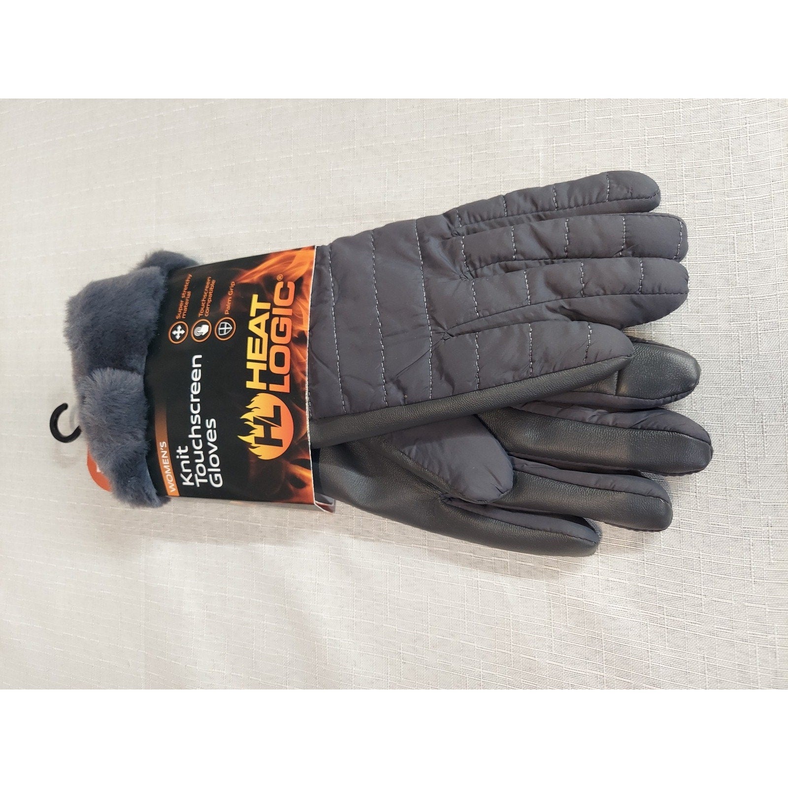 Heat Logic Womens Knit Touchscreen Gloves S/M Gray Quilted Faux Fur Cuff Weather
