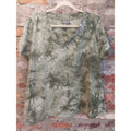 Essentials Womens 1X Green Tie Dye Short Sleeve Sequined V Neck T Shirt