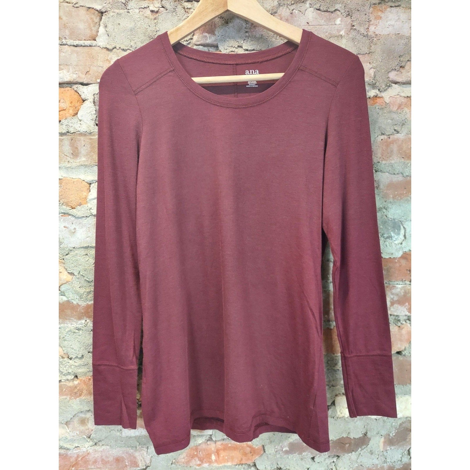 Ana Womens Long Sleeve Shirt XS Maroon Cotton Modal Blend Stretch Top