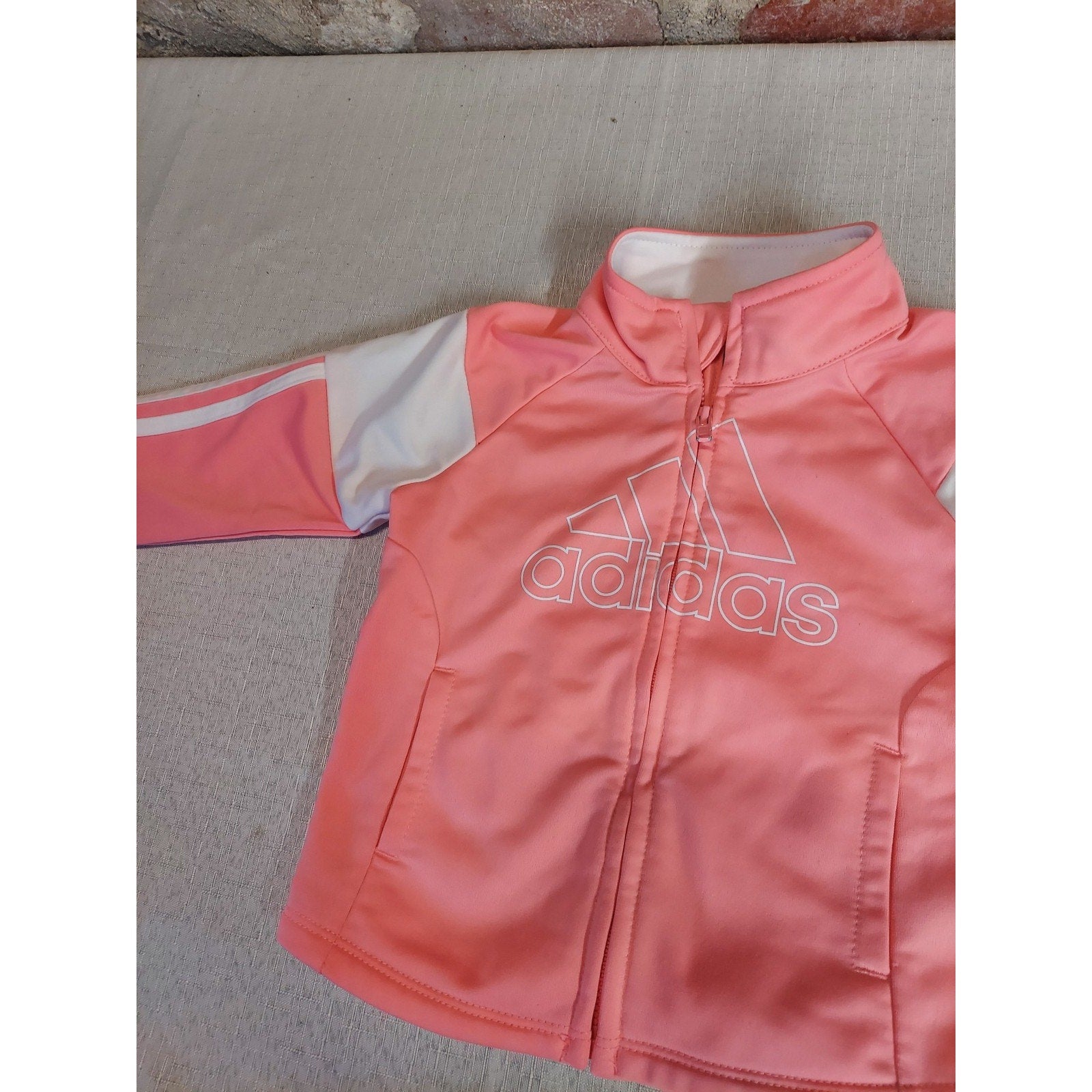 Adidas Baby Track Jacket 6M Pink White 3 Stripe Full Zip Athletic