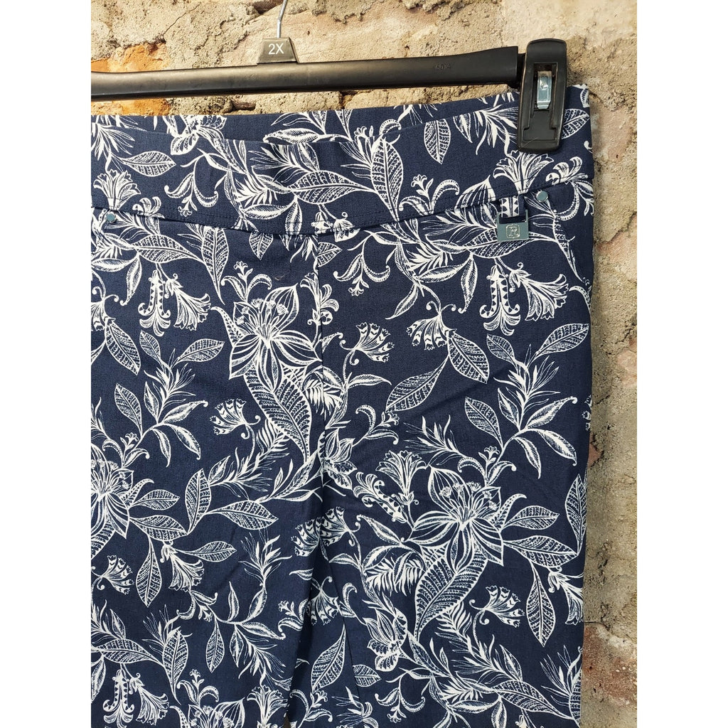 Rafaella Womens Sz 10 Capri Pants Navy White Floral Print Stretch Comfort