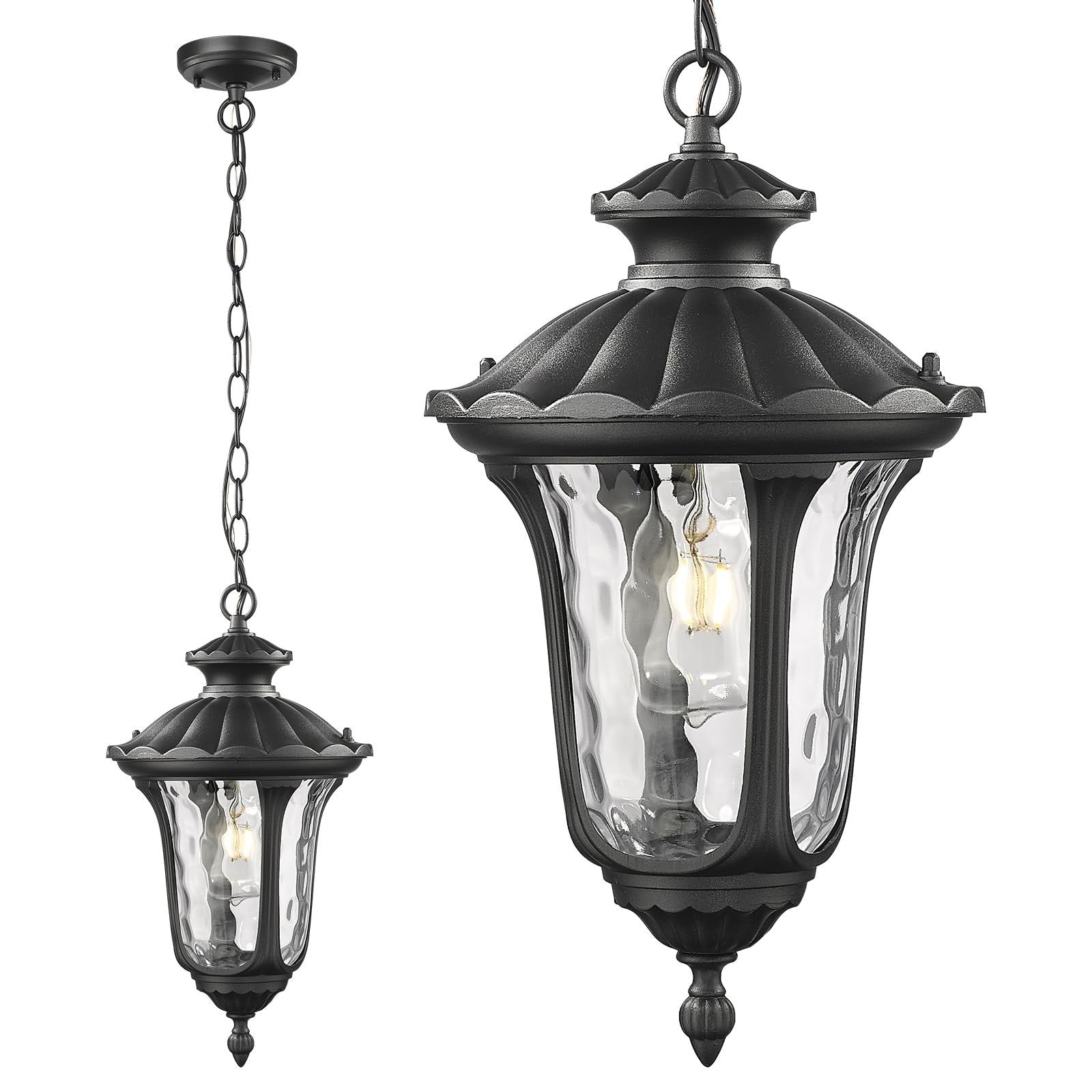 Outdoor Hanging Lantern Light Fixture Black Clear Glass Traditional Vintage