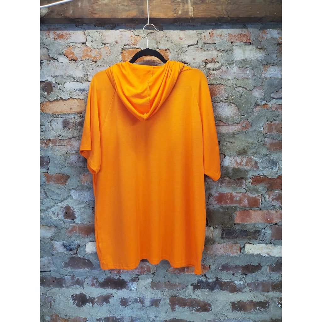 Mens Short Sleeve Hoodie XXL Orange Pullover Raglan Athletic Lightweight