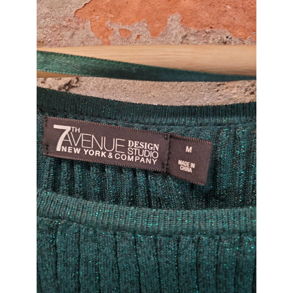 7th Avenue New York Company Womens Emerald Green Shimmer Ribbed Dolman Sweater M