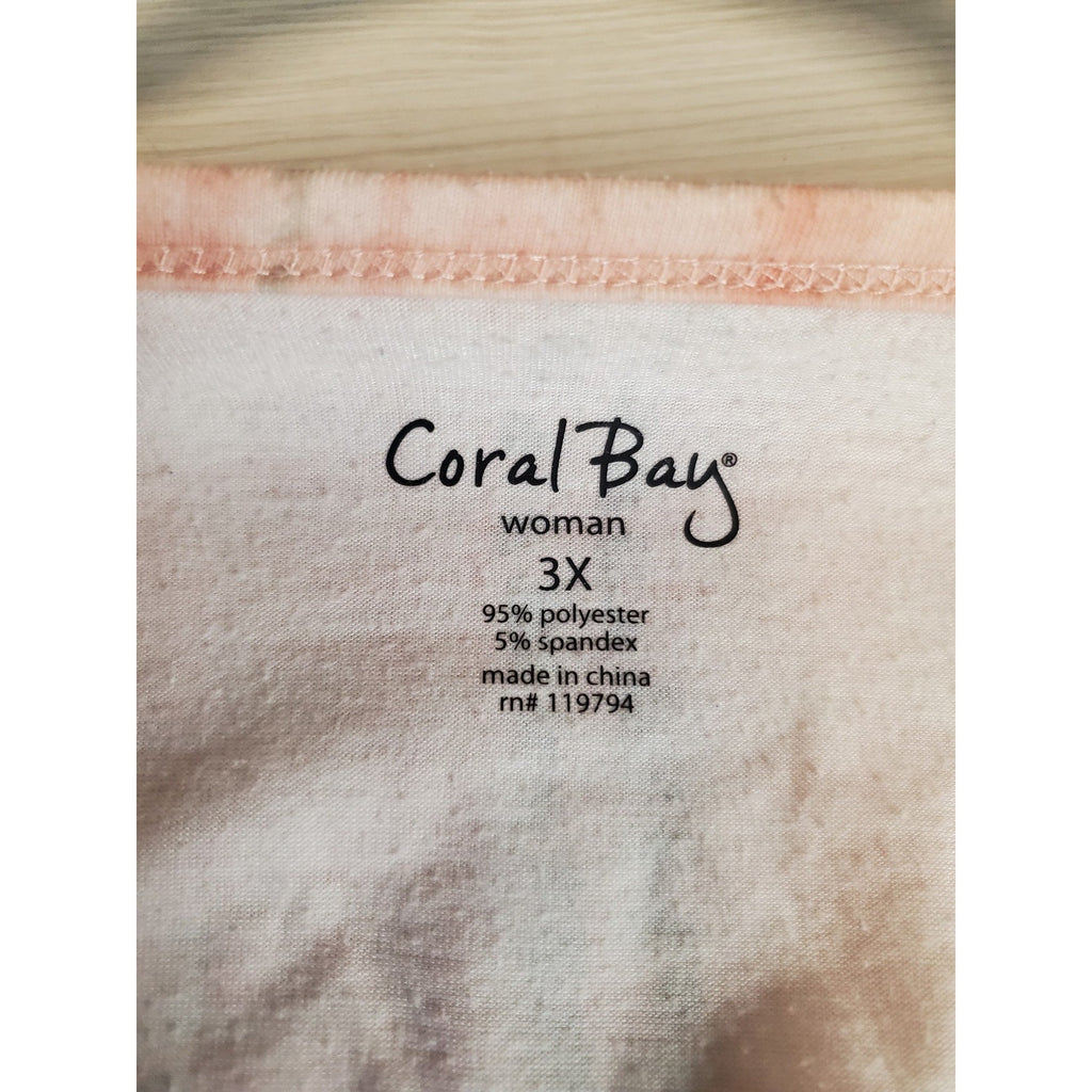 Coral Bay Womens 3X Orange Pink Goldfish Tie Dye Ombre V Neck Short Sleeve Top