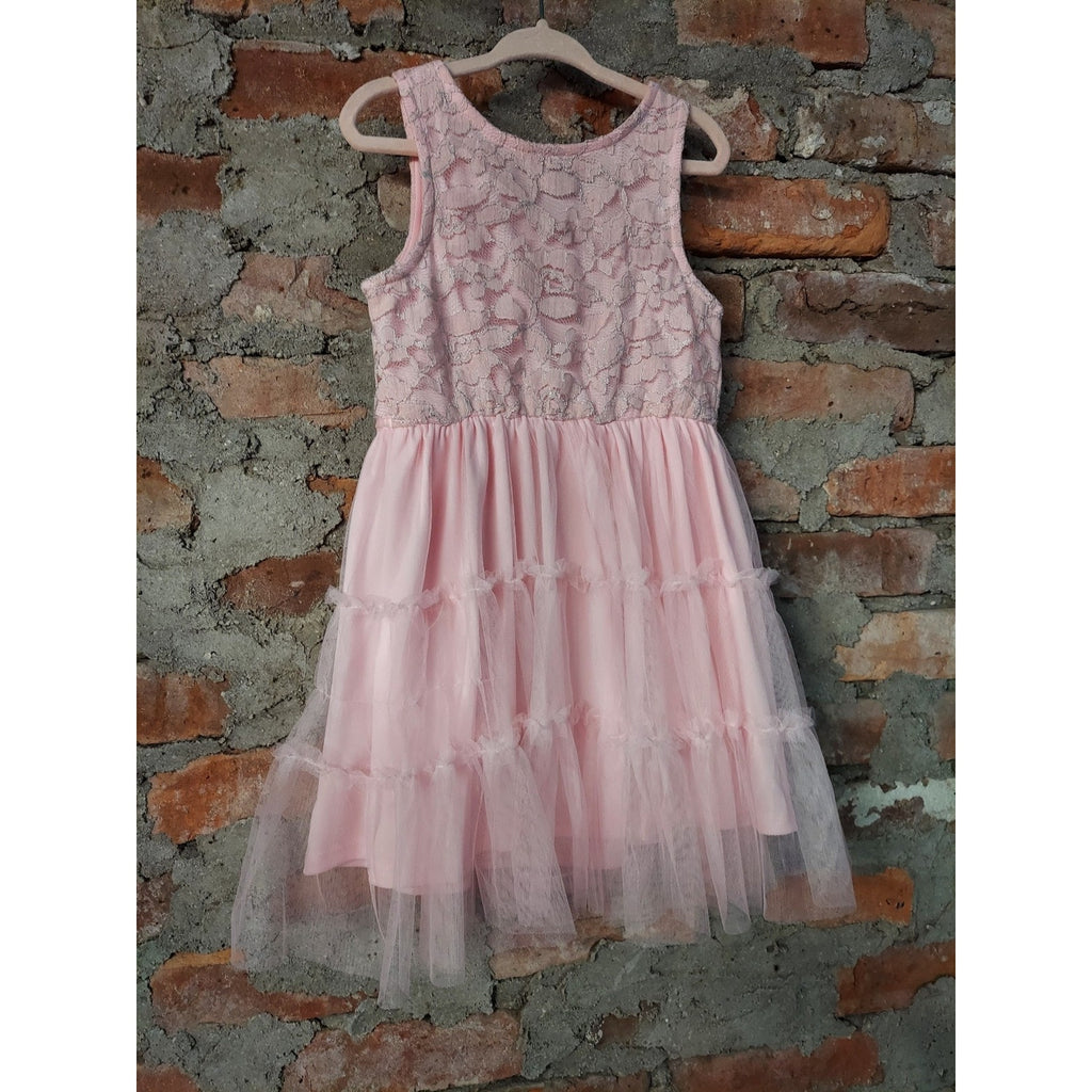 Lilt Girls Pink Dress Size 4 Lace Bodice Tulle Skirt Ruffle Floral Applique