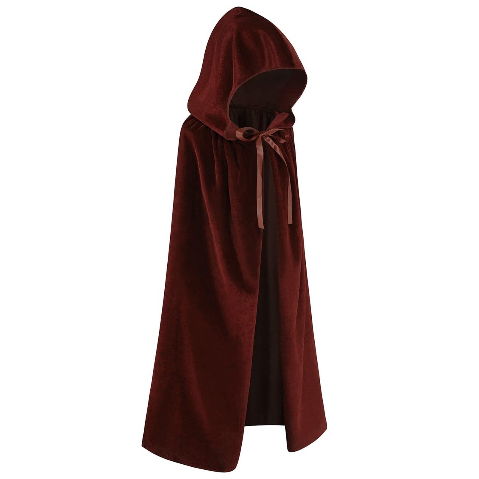 Unisex Hooded Cloak Velvet Burgundy Halloween Medieval Costume Cape