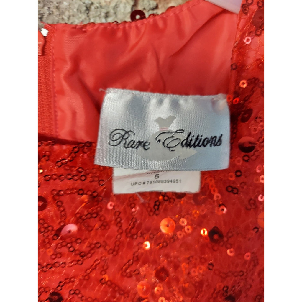 Rare Editions Girls Dress Size 5 Red Sequins Tulle Tiered Flower Sleeveless
