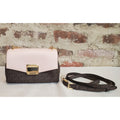 Michael Kors Womens MK Logo Pink Brown Crossbody Shoulder Handbag Gold Tone