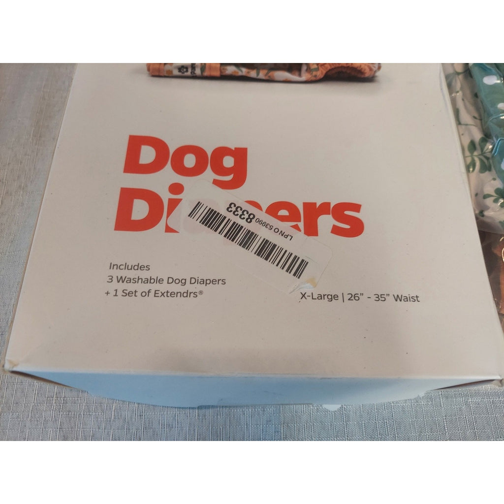 Dog Diapers Washable Reusable X-Large 26-35 Inch Waist Set 3 Extenders Green