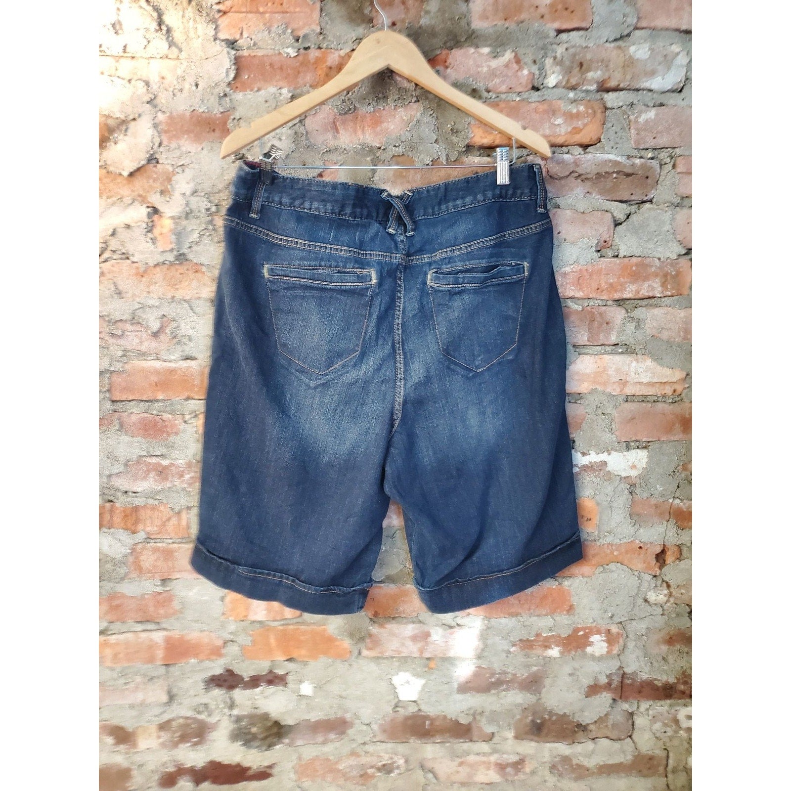 Lane Bryant Womens Denim Bermuda Shorts Size 18 Dark Wash Stretch Cuffed Hem