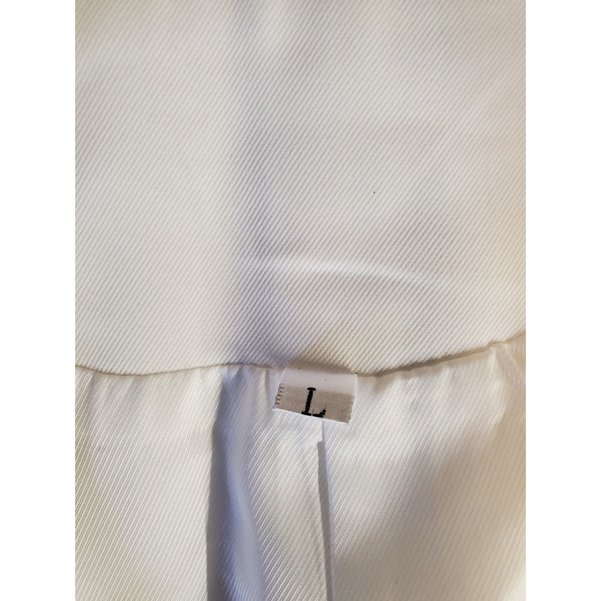 Womens White Blazer L Single Button Band Collar Flap Pockets Jacket