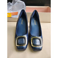 Benassal Womens Pumps Size 5 Navy Blue Crocodile Embossed Buckle Accent Block