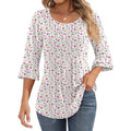 Ficerd Womens 3/4 Bell Sleeve Blouse S Small White Rose Red Floral Pleated